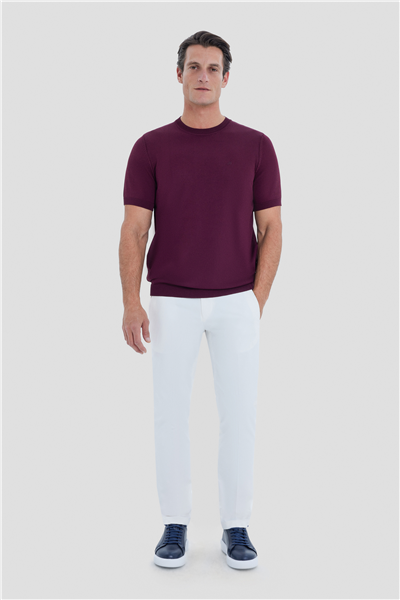 Erkek Bordo Dar Kesim Slim Fit Viskon Triko Bisiklet Yaka Tişört