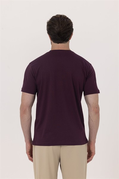 Bordo %100 Pamuk Bisiklet Yaka Düz Renk Basic T-Shirt