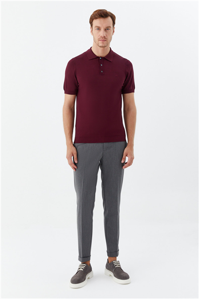 Erkek Bordo Normal Kesim Regular Fit Viskon Dokuma Düğmeli Polo Yaka Tişört