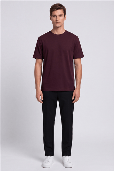 Erkek Bordo Normal Kesim Regular Fit %100 Pamuk Kısa Kollu Bisiklet Yaka Basic Tişört