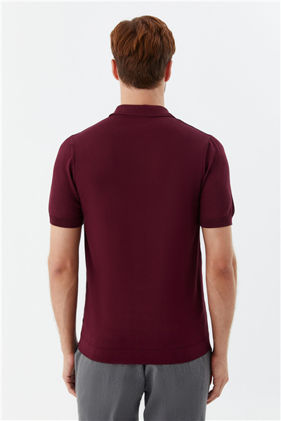 Erkek Bordo Normal Kesim Regular Fit Viskon Dokuma Düğmeli Polo Yaka Tişört