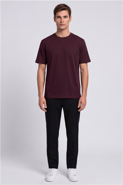 Erkek Bordo Normal Kesim Regular Fit %100 Pamuk Kısa Kollu Bisiklet Yaka Basic Tişört