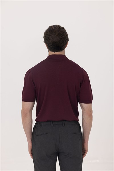 Bordo Regular Fit Göğüs Nakış Detaylı Polo Yaka Triko T-shirt