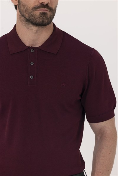 Bordo Regular Fit Göğüs Nakış Detaylı Polo Yaka Triko T-shirt