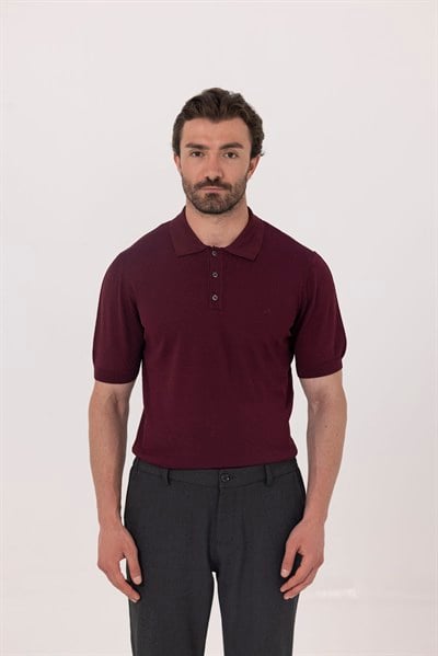 Bordo Regular Fit Göğüs Nakış Detaylı Polo Yaka Triko T-shirt