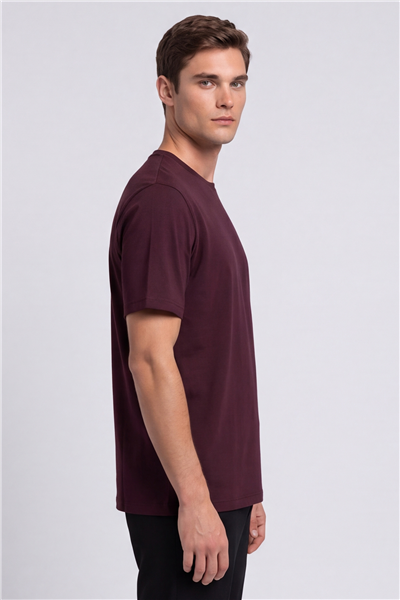Erkek Bordo Normal Kesim Regular Fit %100 Pamuk Kısa Kollu Bisiklet Yaka Basic Tişört