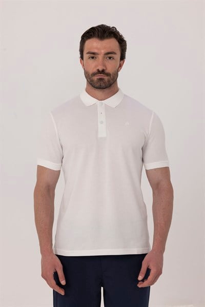 Ekru %100 Pamuk Patlı Polo Yaka  Regular Fit T-Shirt 
