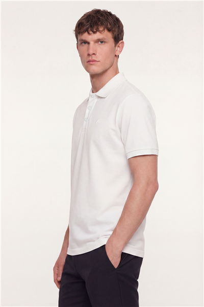 Erkek Ekru Dar Kesim Slim Fit %100 Pamuk Dokuma Polo Yaka Tişört