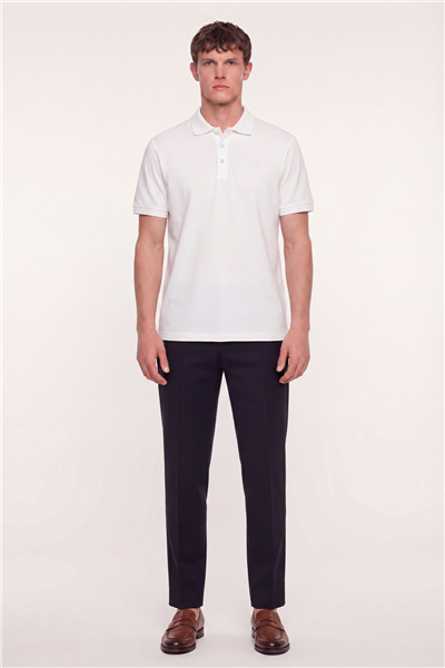 Erkek Ekru Dar Kesim Slim Fit %100 Pamuk Dokuma Polo Yaka Tişört