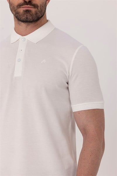 Ekru %100 Pamuk Patlı Polo Yaka  Regular Fit T-Shirt 