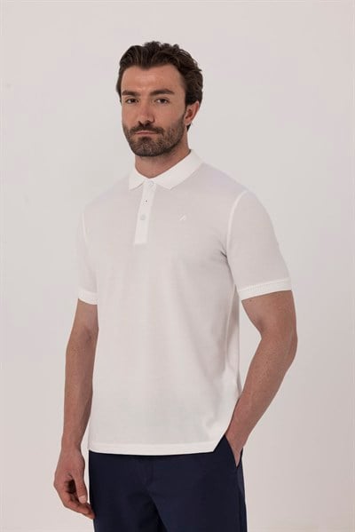 Ekru %100 Pamuk Patlı Polo Yaka  Regular Fit T-Shirt 