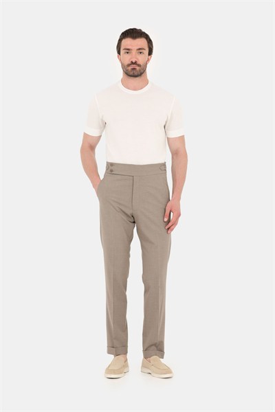 Erkek Ekru Normal Kesim Regular Fit %100 Pamuk Dokuma Bisiklet Yaka Basic T-Shirt