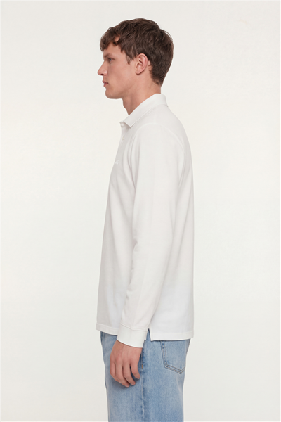 Erkek Ekru Normal Kesim Regular Fit %100 Pamuk Uzun Kollu Düğmeli Polo Yaka Sweatshirt