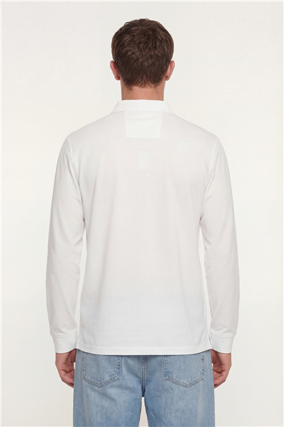 Erkek Ekru Normal Kesim Regular Fit %100 Pamuk Uzun Kollu Düğmeli Polo Yaka Sweatshirt