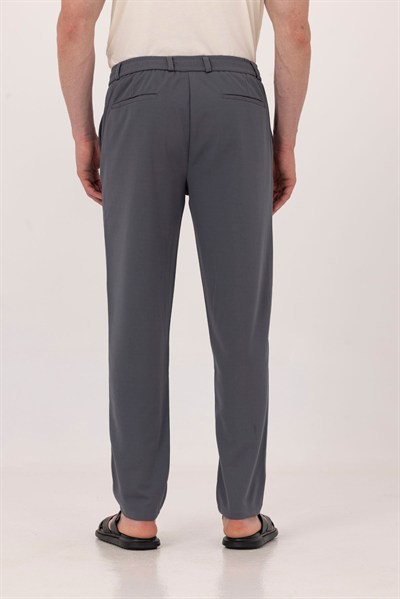 Füme Dokulu Arka Lastikli Köprü Kemerli Bağcıklı Slim Fit Jogger Pantolon