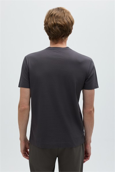 Erkek Füme Normal Kesim Regular Fit %100 Pamuk Dokuma Bisiklet Yaka Basic T-Shirt