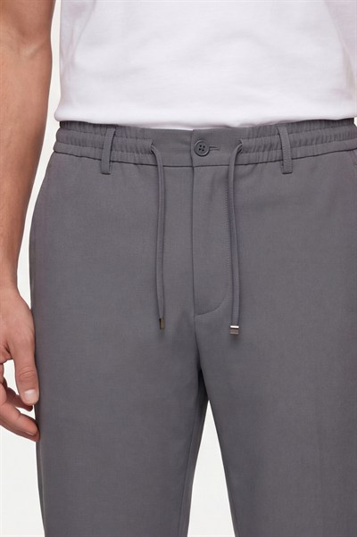Erkek Füme Normal Kesim Regular Fit Pamuklu Armürlü Bel Lastikli Jogger Pantolon