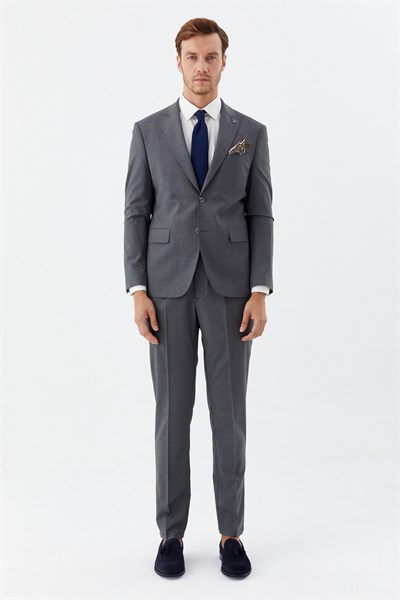 Gri Slim Fit Yünlü Dokuma Normal Bel 6 Drop Takım Elbise