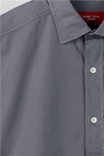 Erkek Gri Normal Kesim Regular Fit %100 Pamuk Gabardin Uzun Kollu Klasik Yaka Gömlek