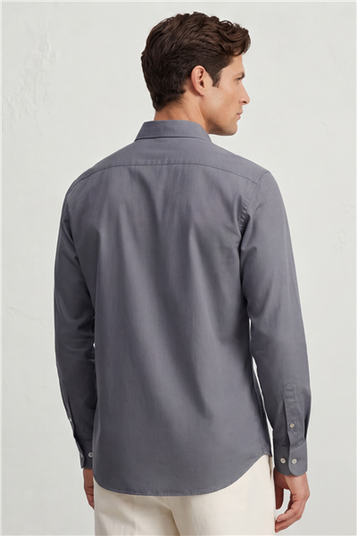 Erkek Gri Normal Kesim Regular Fit %100 Pamuk Gabardin Uzun Kollu Klasik Yaka Gömlek