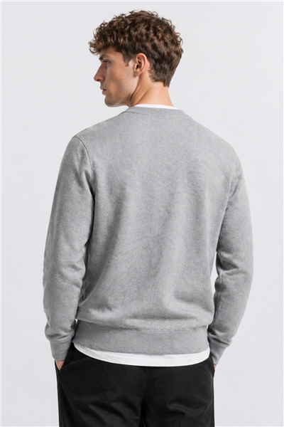 Unisex Gri Normal Kesim Regular Fit %100 Pamuk Bisiklet Yaka Sweatshirt