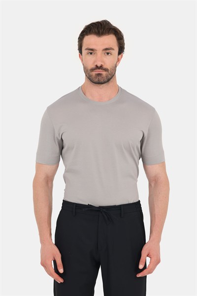 Erkek Gri Normal Kesim Regular Fit %100 Pamuk Dokuma Bisiklet Yaka Basic T-Shirt
