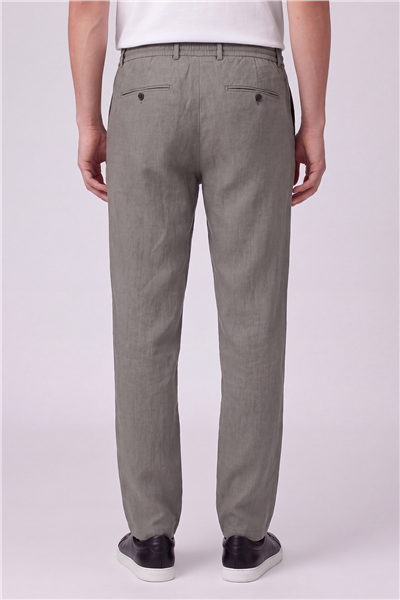 Erkek Haki Normal Kesim Regular Fit Viskon Bel Lastikli Düz Paça Pantolon