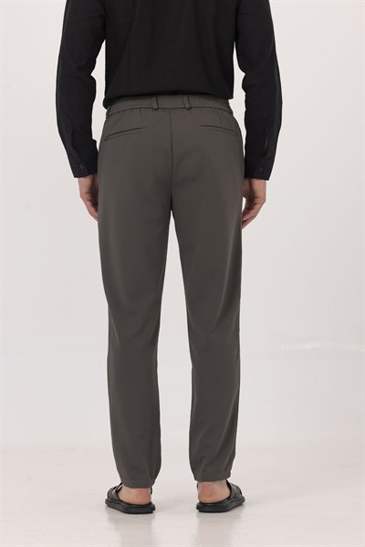Haki Dokulu Arka Lastikli Köprü Kemerli Bağcıklı Slim Fit Jogger Pantolon
