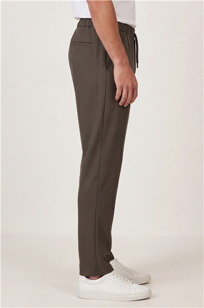 Erkek Haki Regular Fit Standart Boy Dokuma Armürlü Pantolon