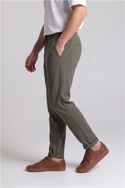 Erkek Haki Regular Fit Standart Boy Dokuma Armürlü Jogger Pantolon
