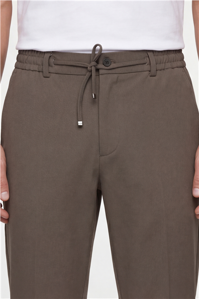 Erkek Haki Regular Fit Standart Boy Dokuma Armürlü Pantolon