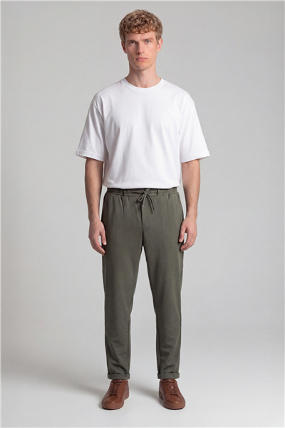 Erkek Haki Regular Fit Standart Boy Dokuma Armürlü Jogger Pantolon