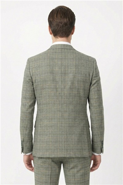 Giotelli Erkek Haki Slim Fit Ekose Mono Yaka Tam Astarlı Takım Elbise