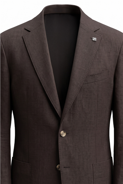 Erkek Kahve Dar Kesim Slim Fit %100 Keten Mono Yaka Astarsız Çift Yırtmaçlı 6 Drop Takım Elbise