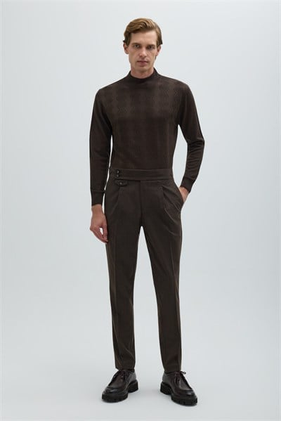 Erkek Kahve Normal Kesim Regular Fit Normal Bel Pantolon