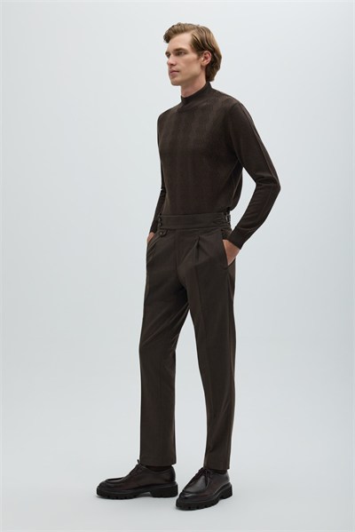 Erkek Kahve Normal Kesim Regular Fit Normal Bel Pantolon