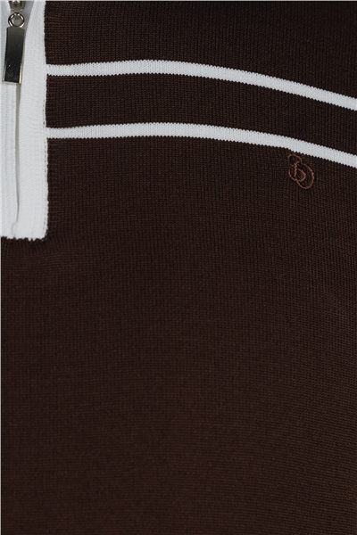 Kahve Regular Fit Örme Fermuarlı Polo Yaka Triko T-shirt
