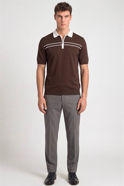Erkek Kahve Normal Kesim Regular Fit Viskon Örme Polo Yaka Triko