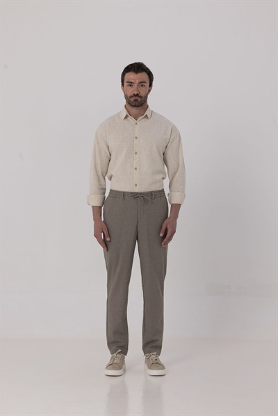 Kahverengi Dokulu Arka Lastikli Köprü Kemerli Bağcıklı Slim Fit Jogger Pantolon