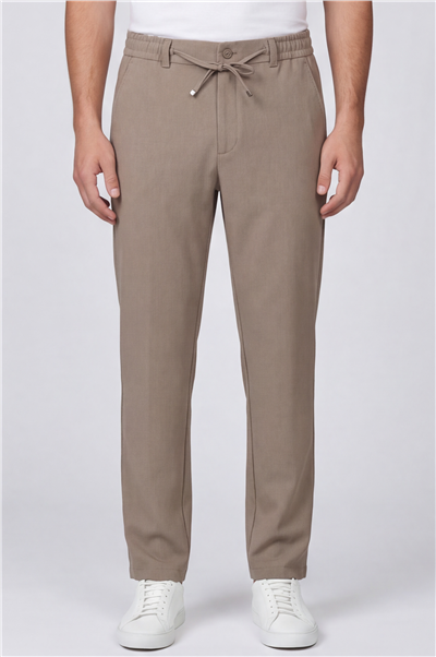 Erkek Kahverengi Regular Fit Standart Boy Dokuma Armürlü Pantolon