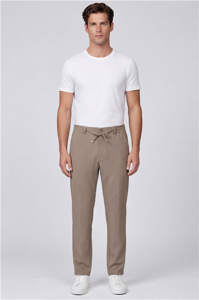 Erkek Kahverengi Regular Fit Standart Boy Dokuma Armürlü Pantolon