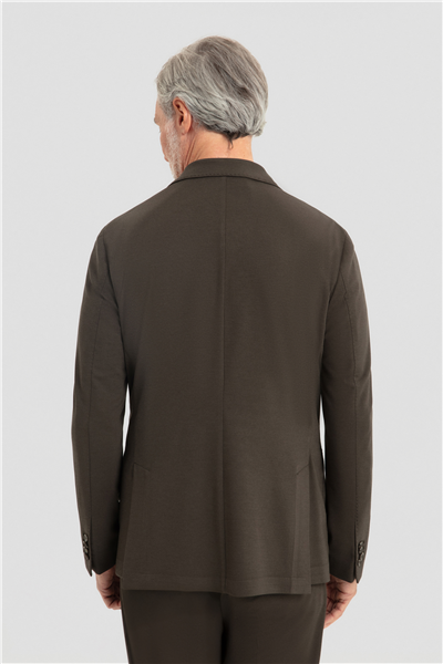 Erkek Koyu Haki Dar Kesim Slim Fit Modal Kumaş Mono Yaka Lastikli Bel Astarsız 6 Drop Takım Elbise