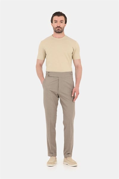 Erkek Koyu Krem Normal Kesim Regular Fit %100 Pamuk Dokuma Bisiklet Yaka Basic T-Shirt