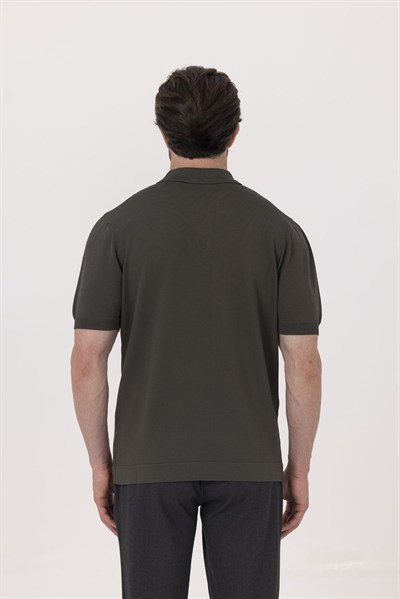 Koyu Yeşil Regular Fit Göğüs Nakış Detaylı Polo Yaka Triko T-shirt