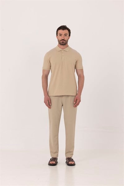 Kum %100 Pamuk Patlı Polo Yaka Regular Fit T-Shirt 