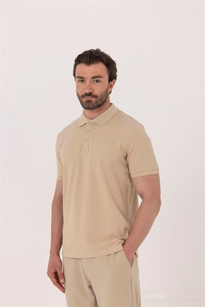 Kum %100 Pamuk Patlı Polo Yaka Regular Fit T-Shirt 