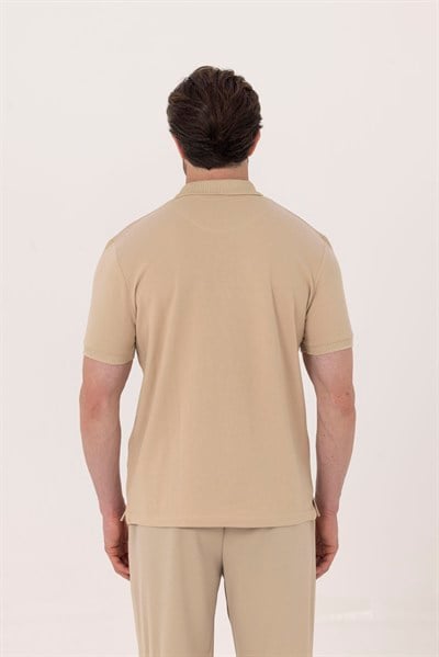 Kum %100 Pamuk Patlı Polo Yaka Regular Fit T-Shirt 