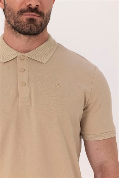 Kum %100 Pamuk Patlı Polo Yaka Regular Fit T-Shirt 
