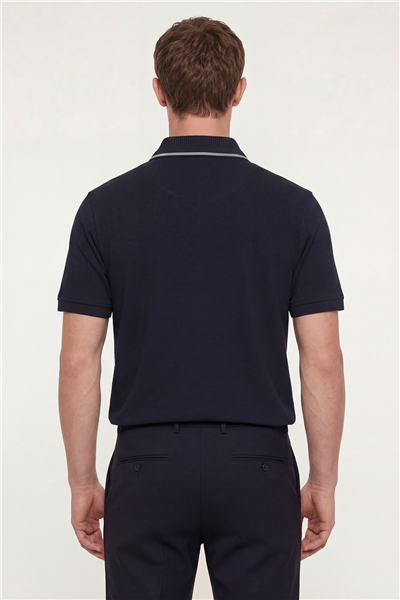 Erkek Lacivert Dar Kesim Slim Fit %100 Pamuk Pike Polo Yaka T-Shirt