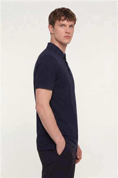 Erkek Lacivert Dar Kesim Slim Fit %100 Pamuk Dokuma Polo Yaka Tişört